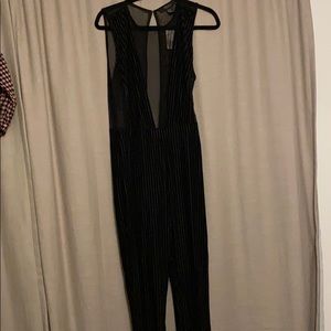 Pin striped velvet jumpsuit